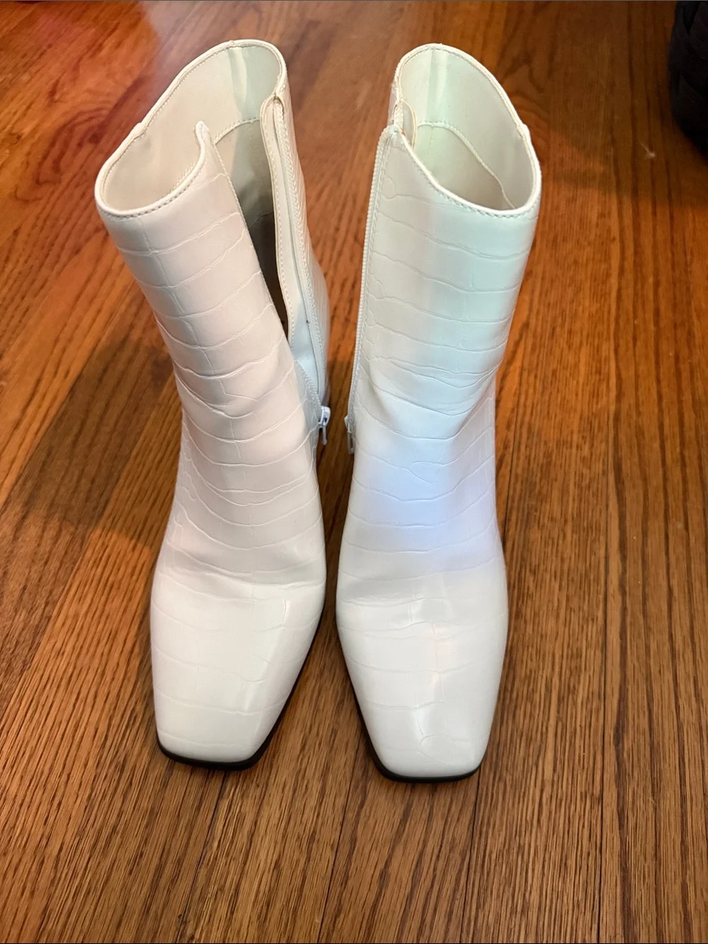 Women's White Croc-Embossed Ankle Boots - Picture 2 of 6